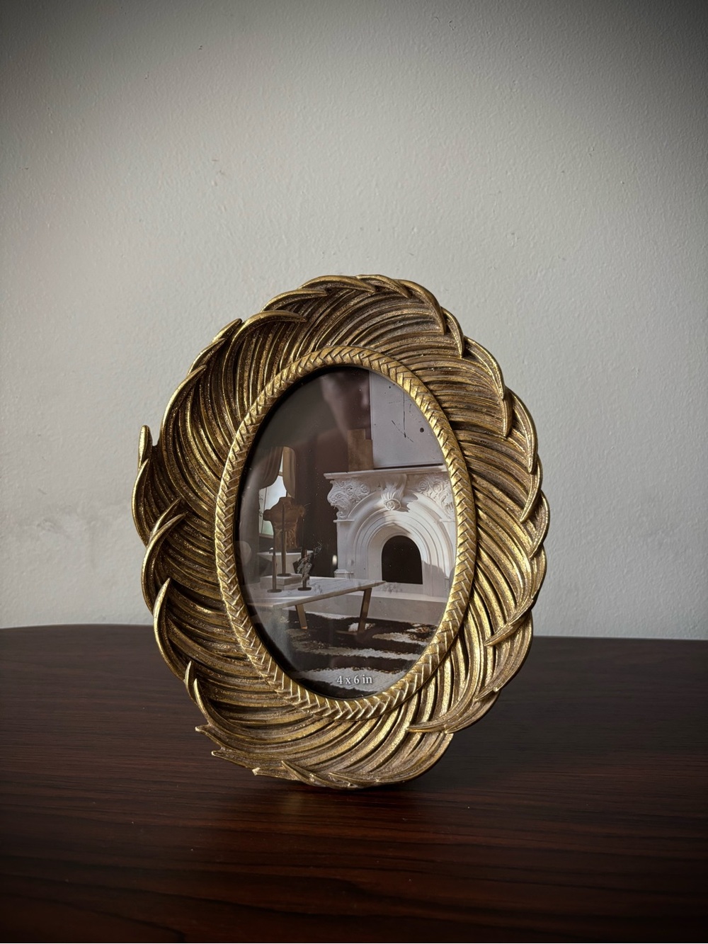 4X6 gold resin textured layered feather ornate oval vintage home decor frame